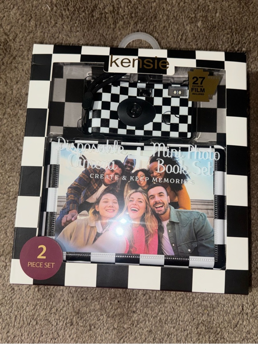 Kensie Checkerboard Disposable Camera & Mini Photo Book Set - Black